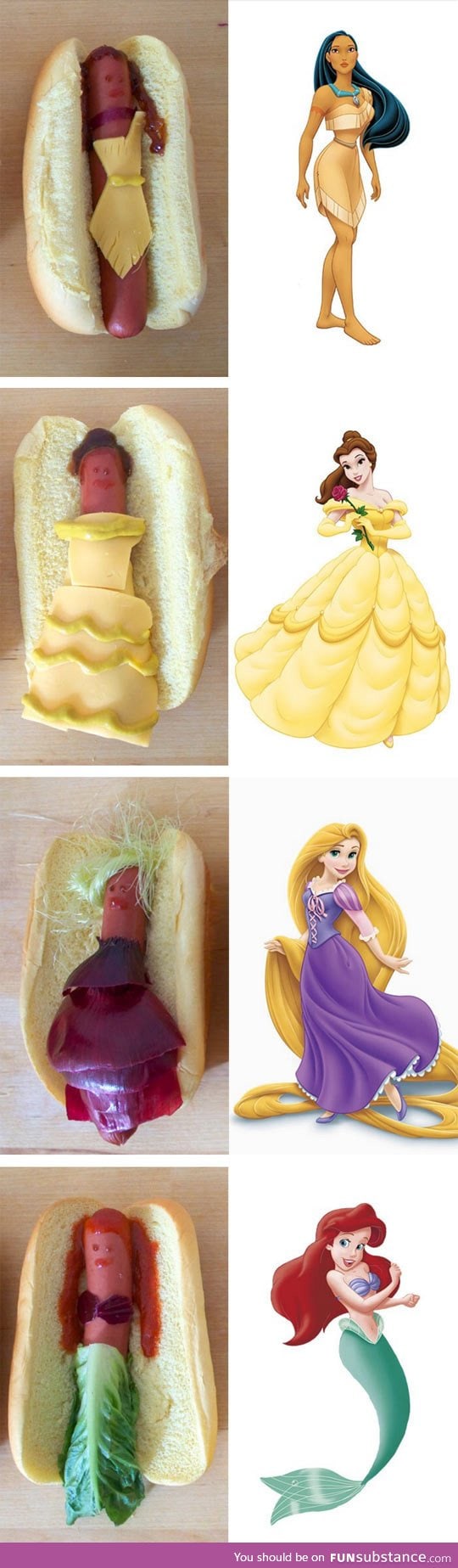 Disney princesses as hot dogs