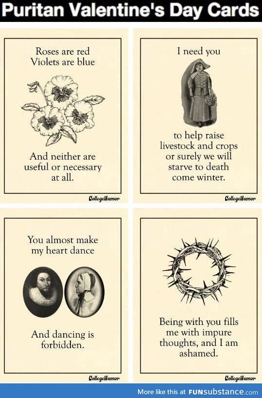 Puritan Valentine's Day cards