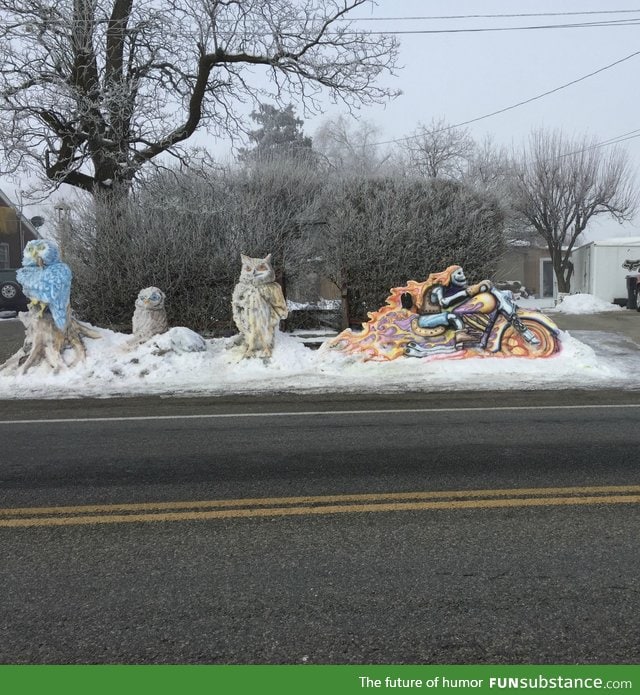 A guy turns snowbanks into art