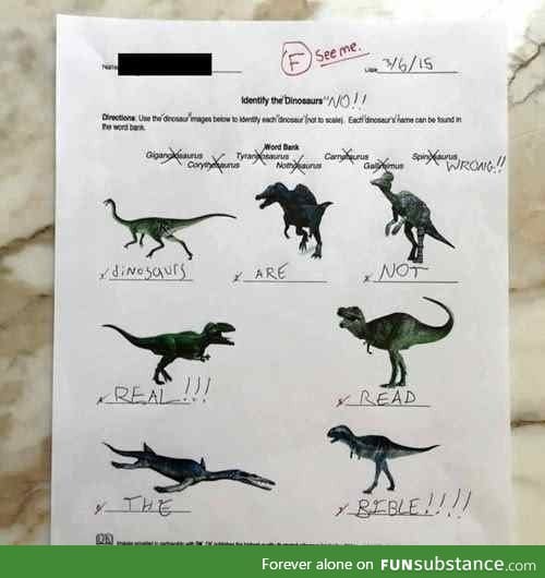 Kid really sticks to his creationist convictions