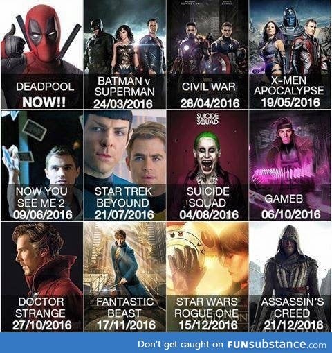 Movie calendar for 2016