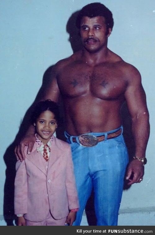Dwayne "The Rock" Johnson and his father Rocky Johnson, 1981