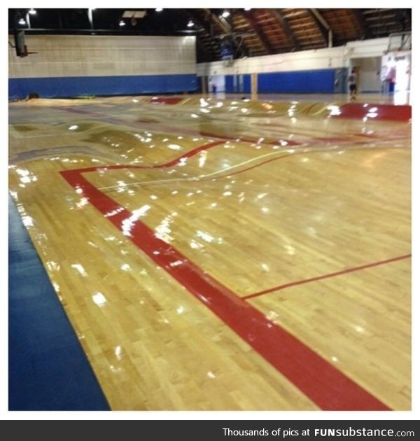 Water Pipes Burst Underneath a Basketball Court