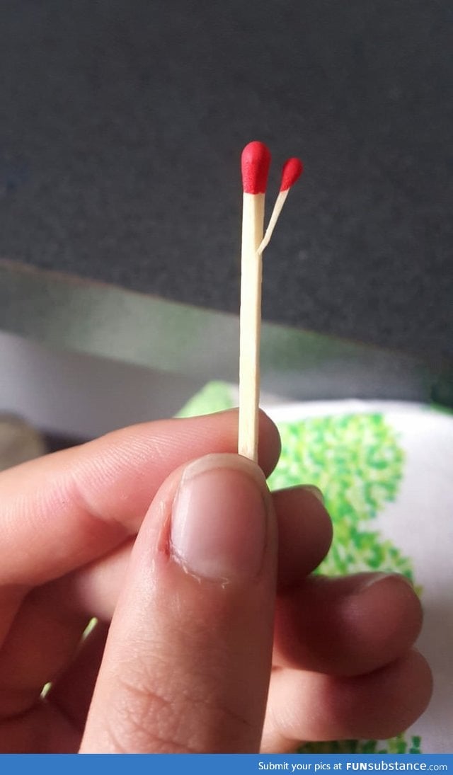 This safety match splintered and now has a smaller match attached to it