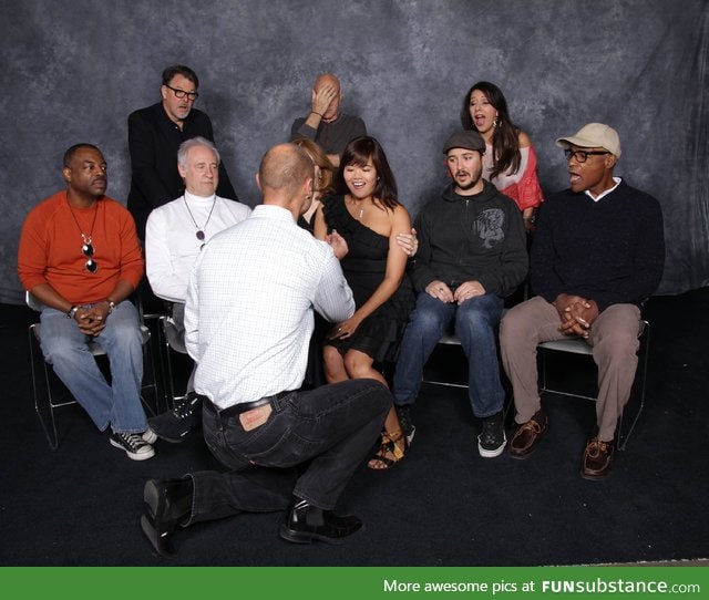 Man proposes in front of the Star Trek cast. Complete with Picard facepalm