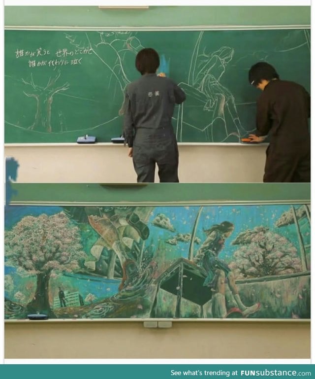 What Japanese students do during class with a chalkboard