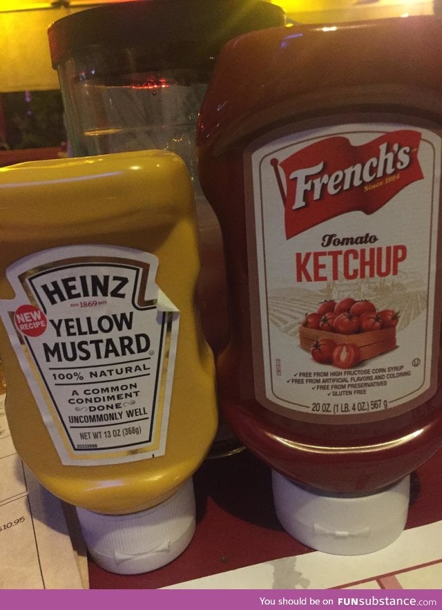This restaurant had Heinz mustard and French's ketchup