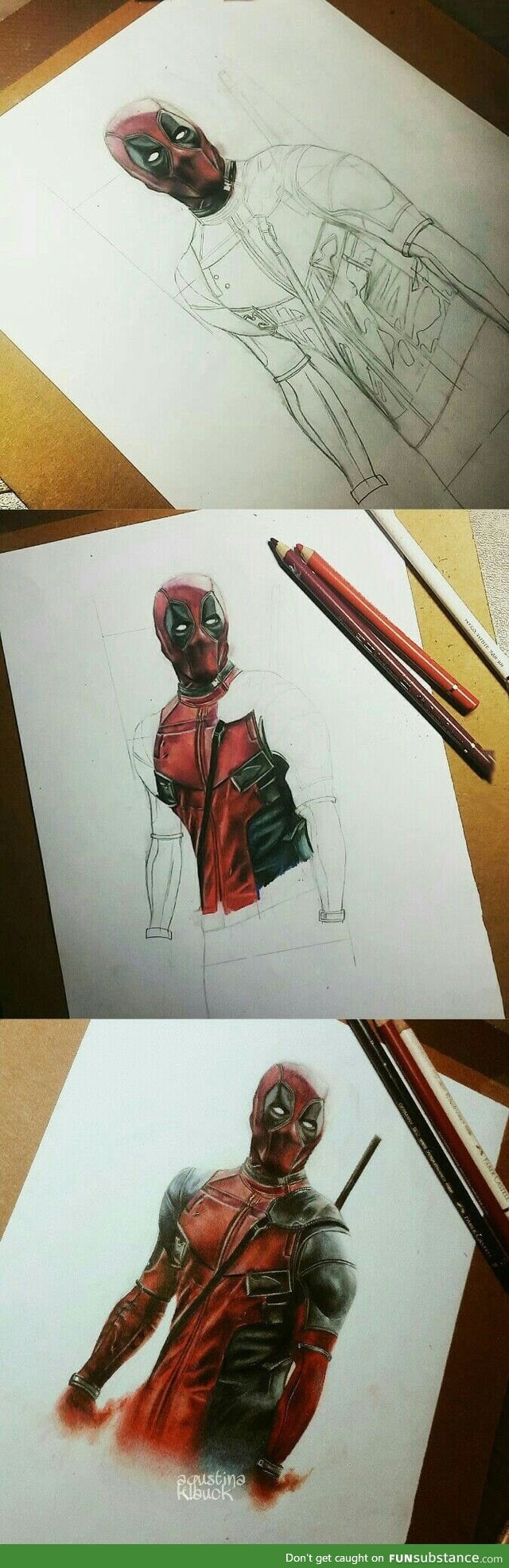 Amazing color pencil drawing of Deadpool