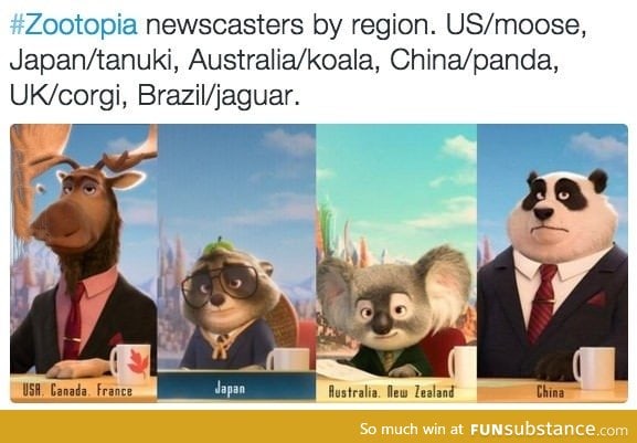 Zootopia newscasters by region