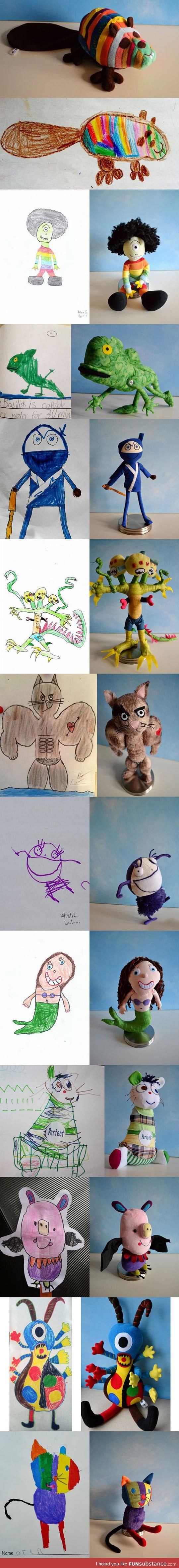 A talented artist turns kids drawings into plush toys