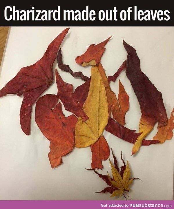 A Charizard made of leaves