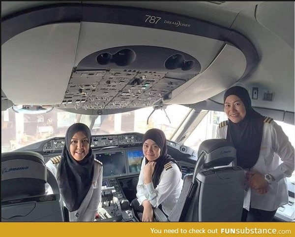An all-female crew lands an airliner into a country they're not allowed to drive in