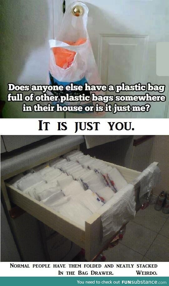 A very neat plastic bag drawer