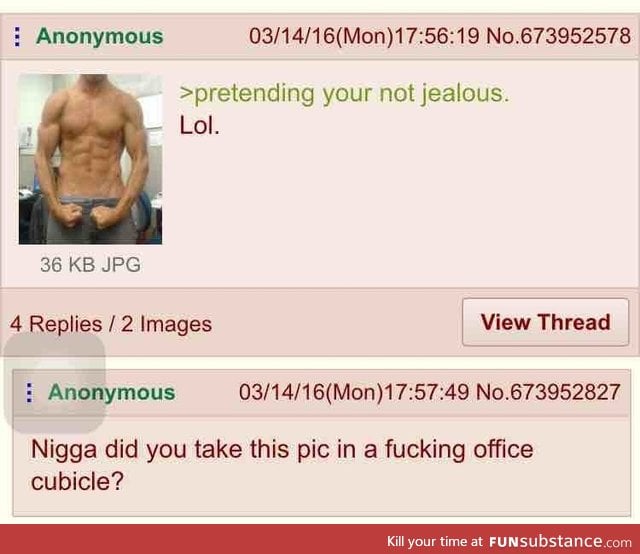 Anon flexes in cubicle