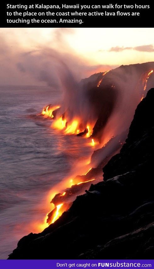 Beautiful view of lava touching the sea