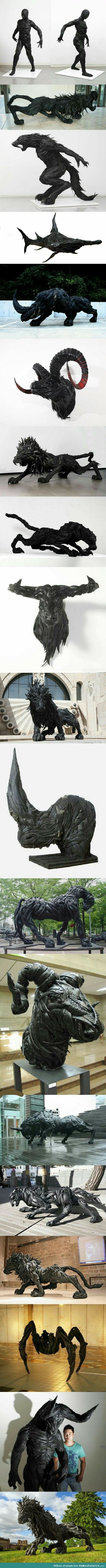 Sculptures all made with used tires