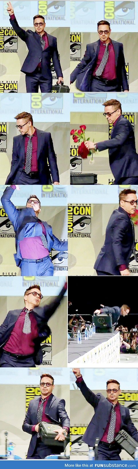 RDJ fabulously threw roses at his fans at comic con