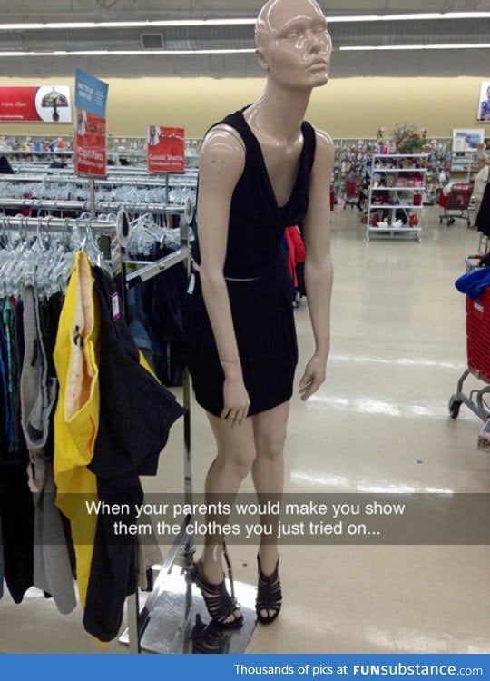 Going shopping with your parents, this mannequin relates