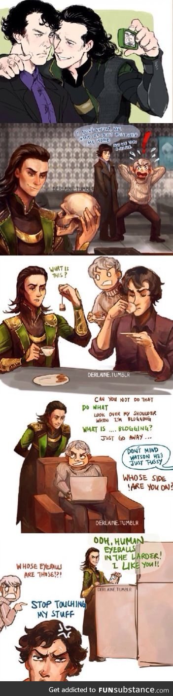 Loki meets Sherlock and John