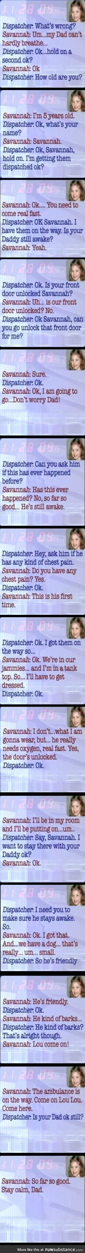 5 year old stays calm, trying to save her dad's life