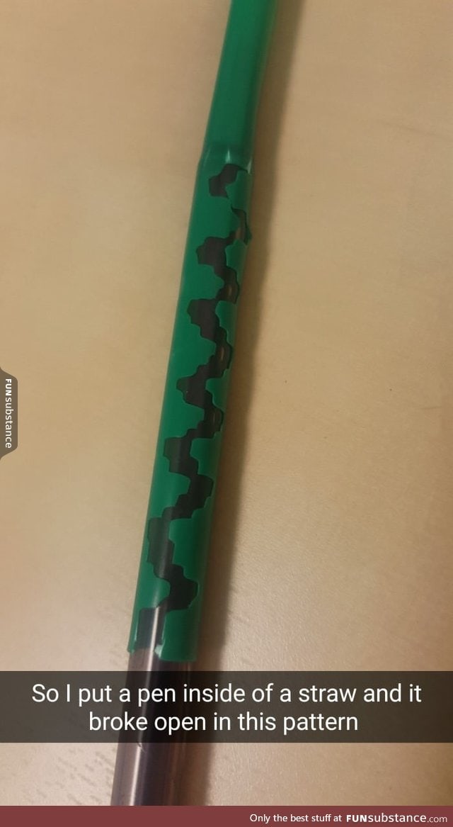 When you break straw with a pen you end up with this unusual pattern