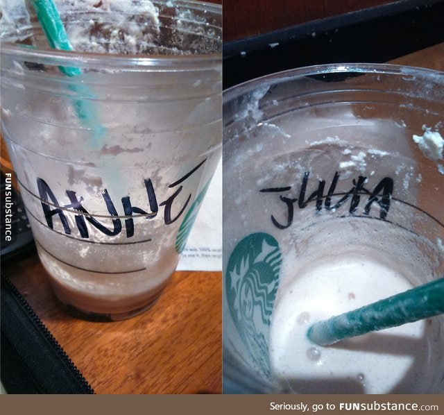 "Anne" looks like "Julia" from inside the cup