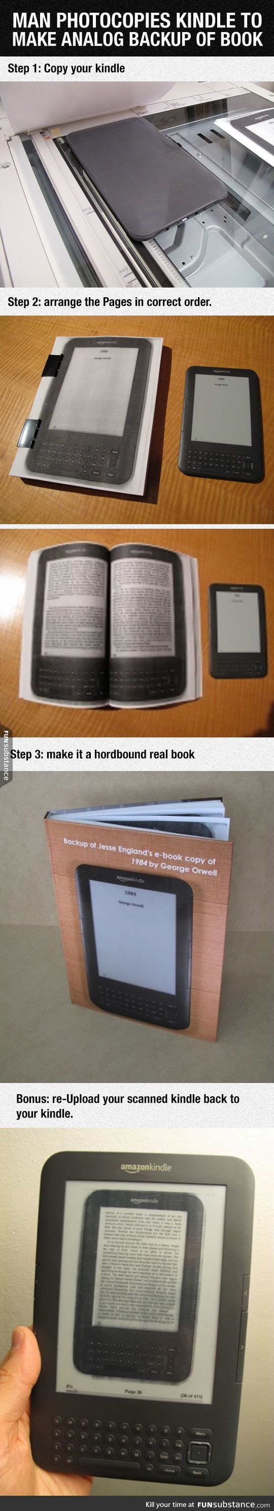 Guy makes a physical backup of his Kindle book