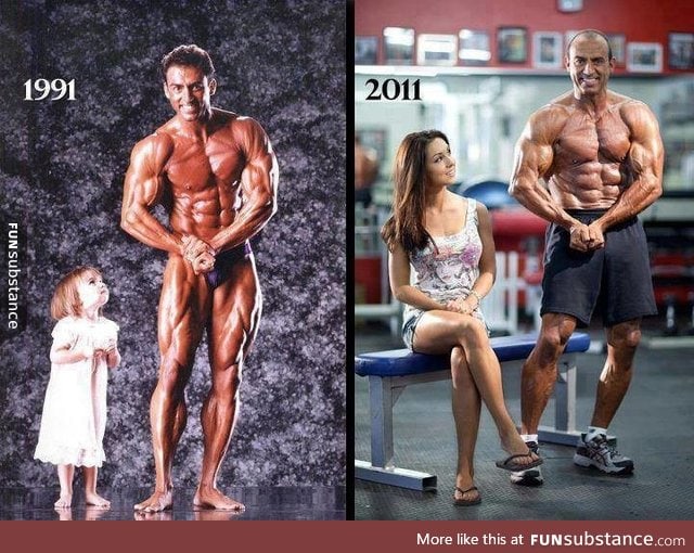 A father and his daughter in 1991 and in 2011