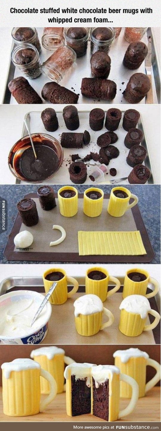 Chocolate stuffed into beer mugs, delicious!