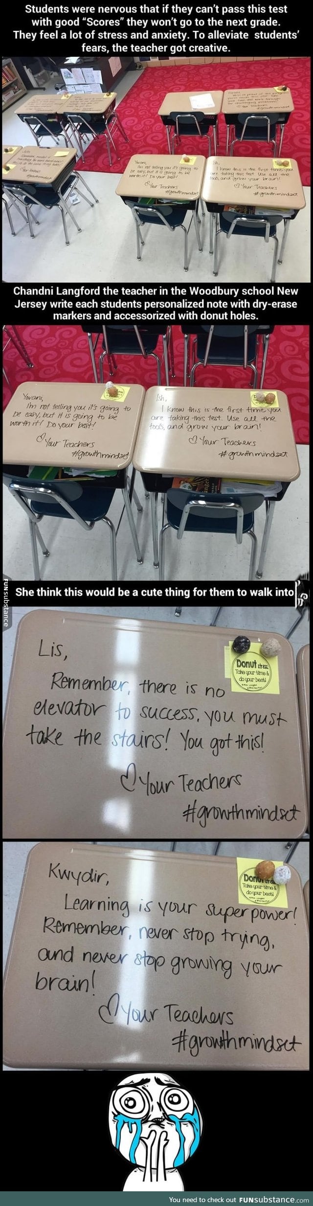 Teacher surprises students with inspiring desk messages on exam day