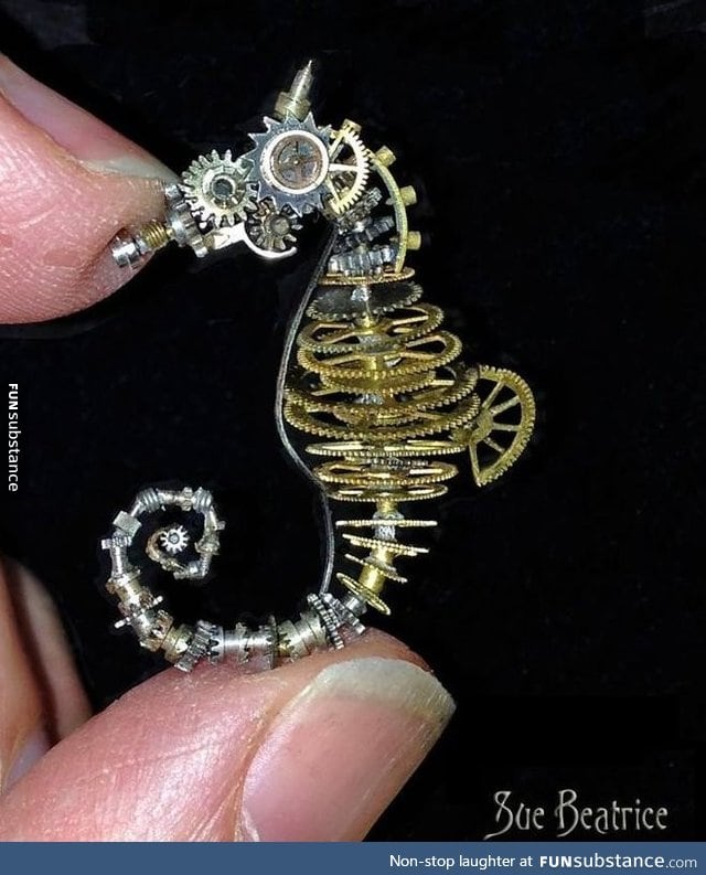 Seahorse made from old watch parts