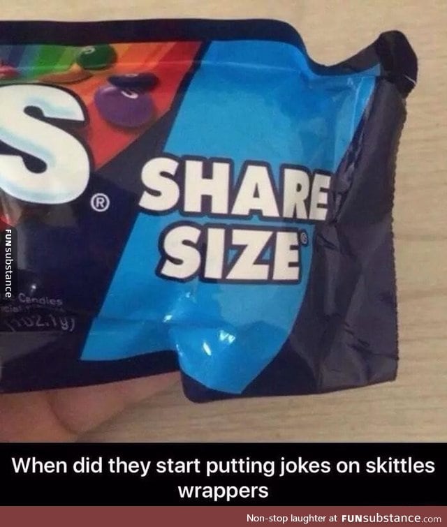 Skittles wrappers now come with a joke