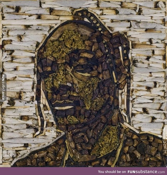 A portrait of Snoop Dogg made with weed. It's pretty dope