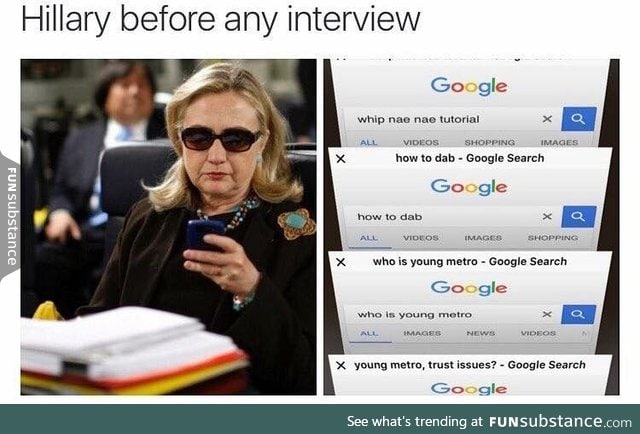 Hillary before an interview