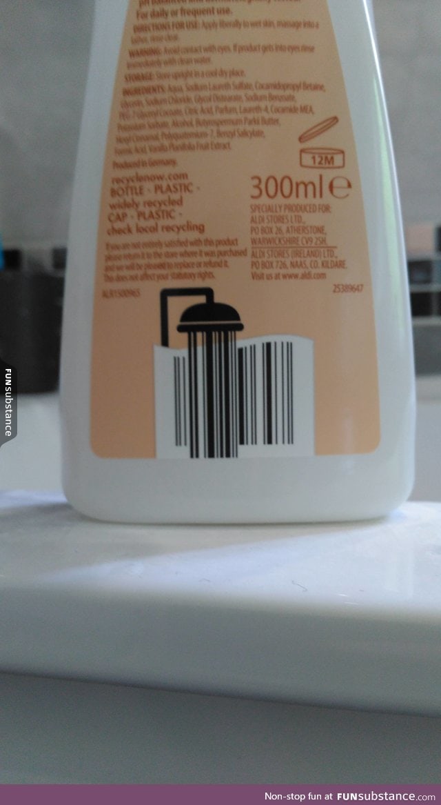 This bottle of shower gel's barcode