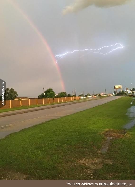 Lightning striking a rainbow