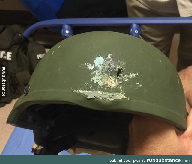Kevlar helmet after taking a bullet and saving an officer's life