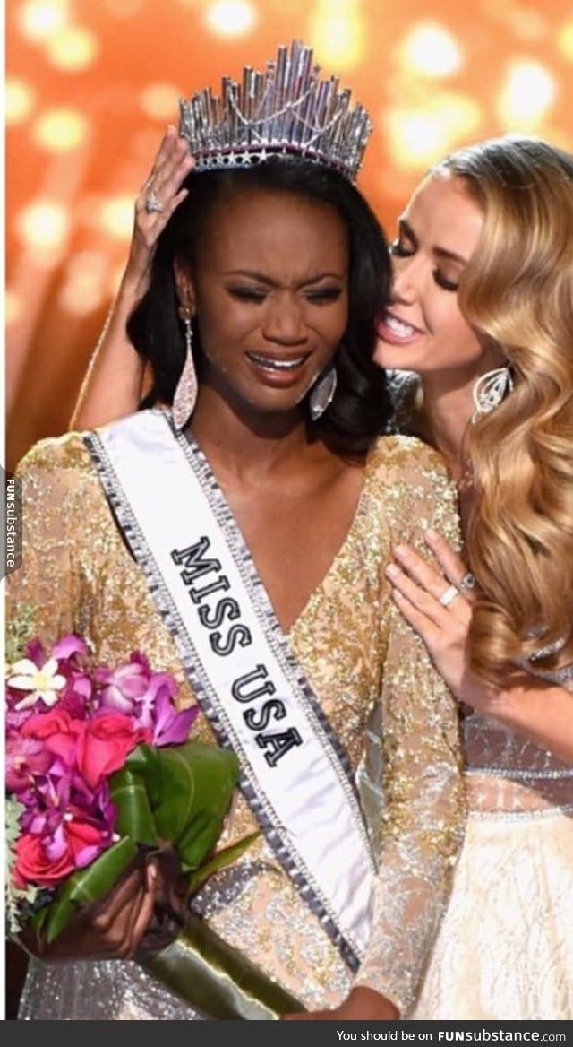 Te woman crowning Miss USA looks like any typical horror movie villain speaking to their c