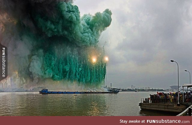 Daytime fireworks in Shanghai look like a giant monster