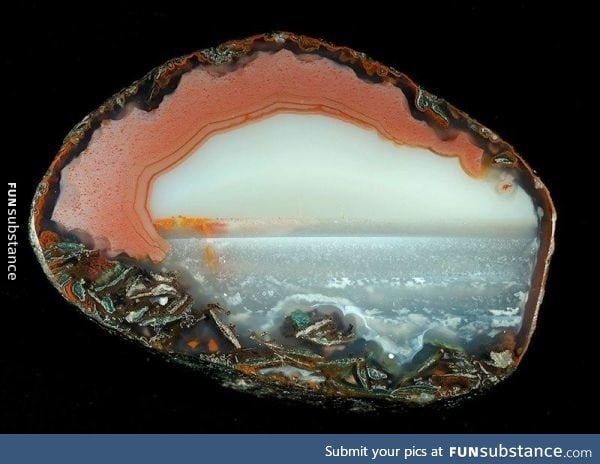 A scene of the ocean inside a Agate stone