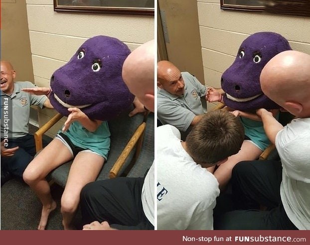 This 15-year-old got stuck in a barney head and firefighters had to save her
