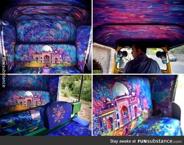 Starry interior of an Indian taxi