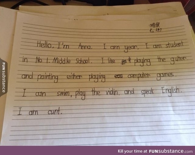 A chinese middle school student learning English