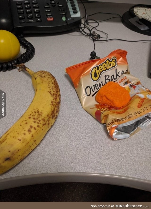 I got a massive brick of cheese flavoring instead of Cheetos. Banana for scale