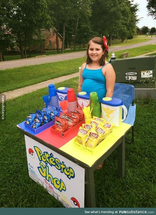Taking advantage of having a PokeStop by her home