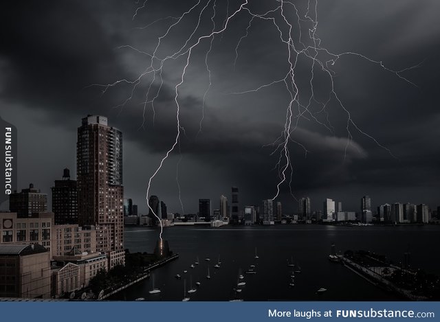 Absolutely gigantic thunderstorm over the Hudson River, NY, NY