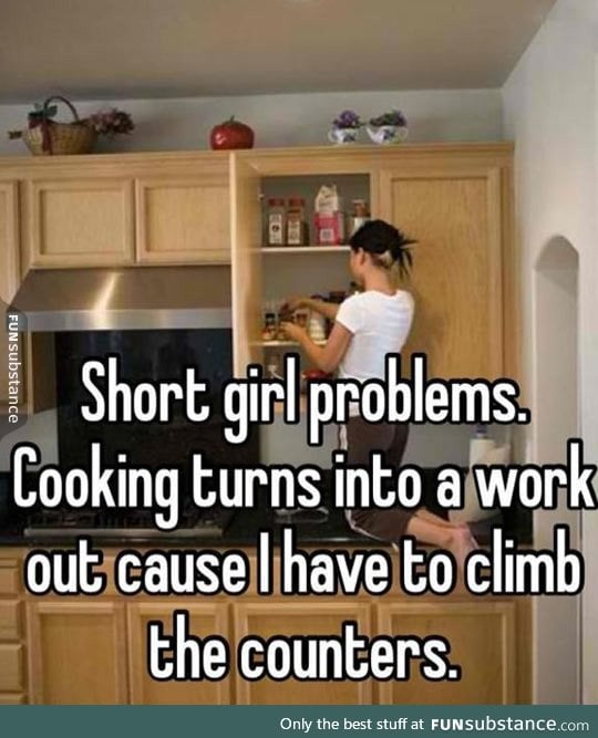 Short girl tries to cook