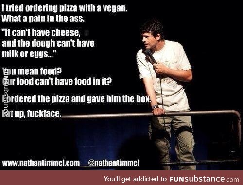 Vegans eating pizza