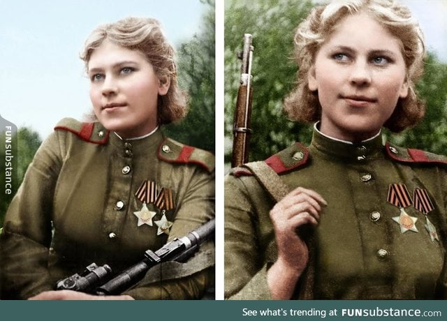 19 year old Soviet sniper with 54 confirmed kills in WW2