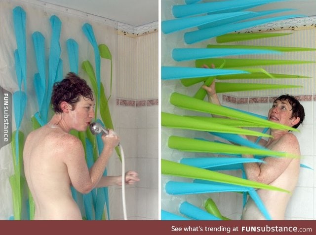 Spiky shower curtains kicks you out after 4 minutes to save water